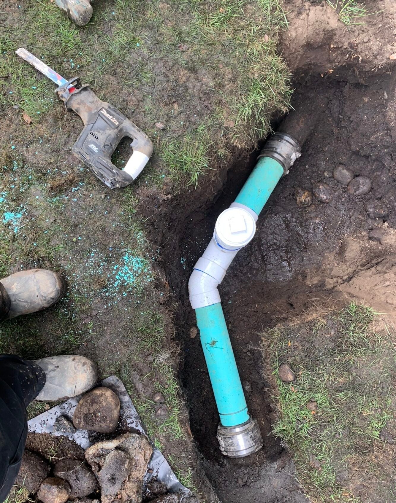 Sewer camera inspection confirming cleared drain line