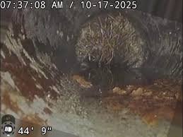 Sewer camera inspection view inside drain line